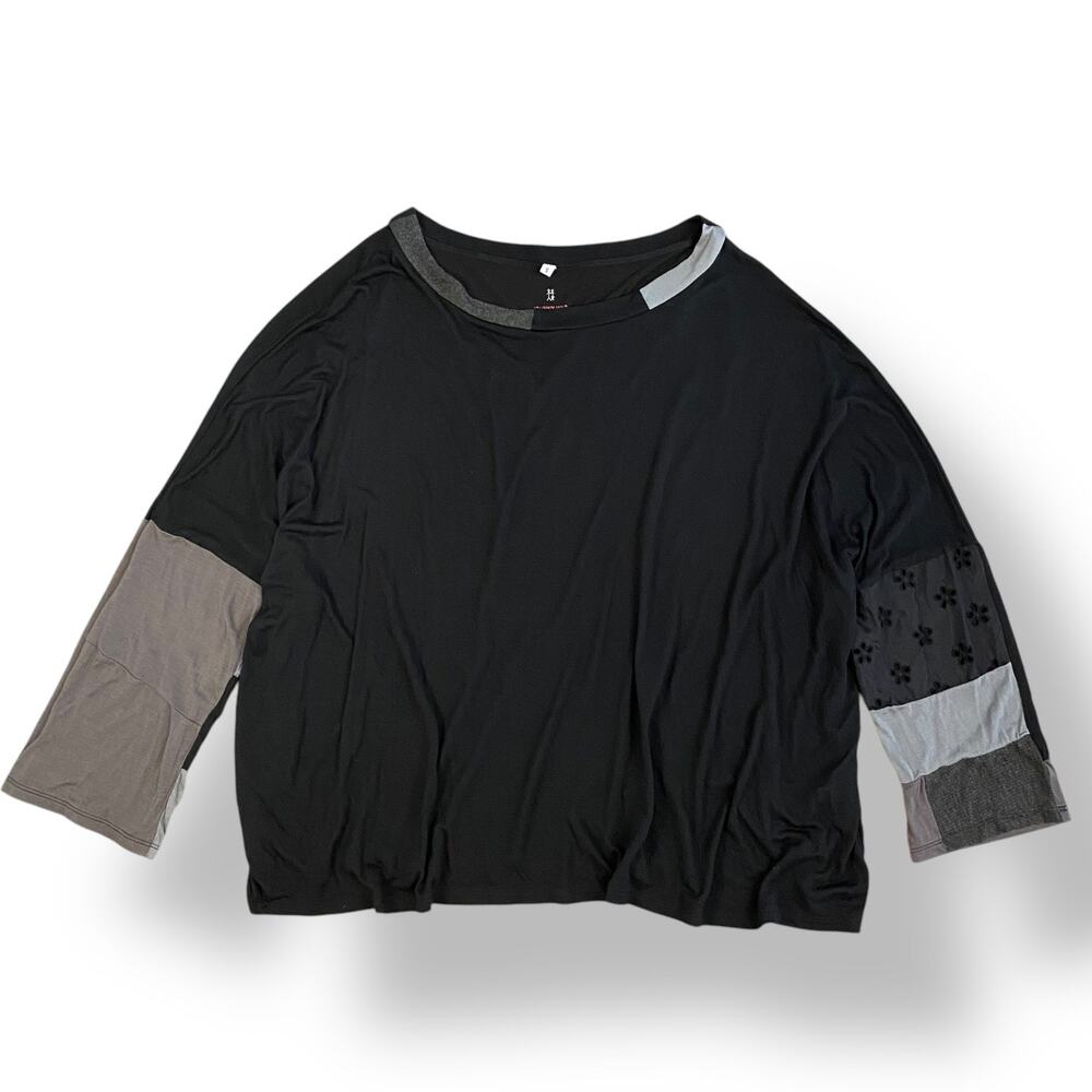 Johnny Was Patchwork Long Sleeve Blouse Womens Size S Black Gray Boho